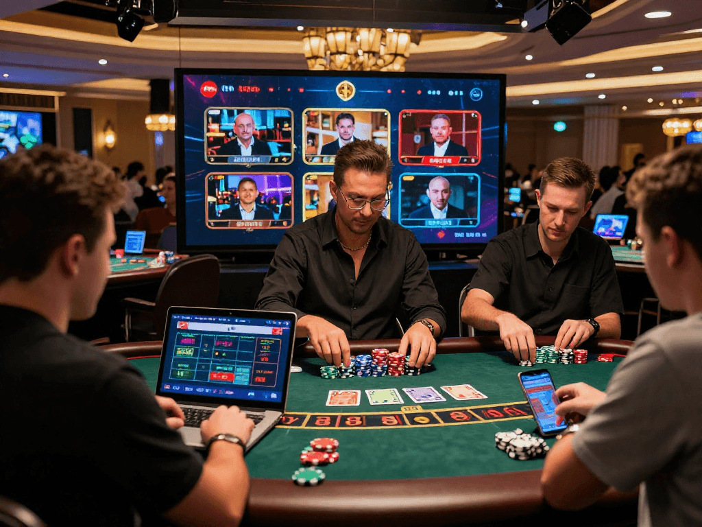 Exciting online gambling scene at https://mb66i.com/ with players at a live casino.